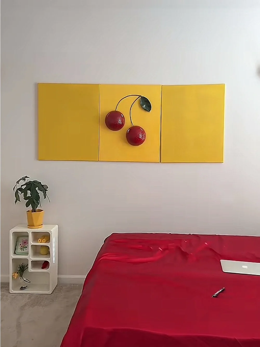 Yellow Cherry Wall Art Triptych - Decorative Home Wall Decor